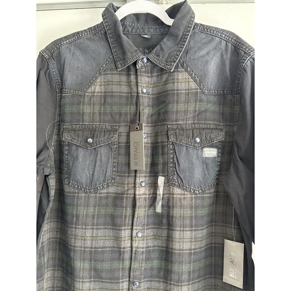 NWT Buffalo David Bitton Western Shirt Mens L Denim Black Gray Snap Button - Picture 3 of 11